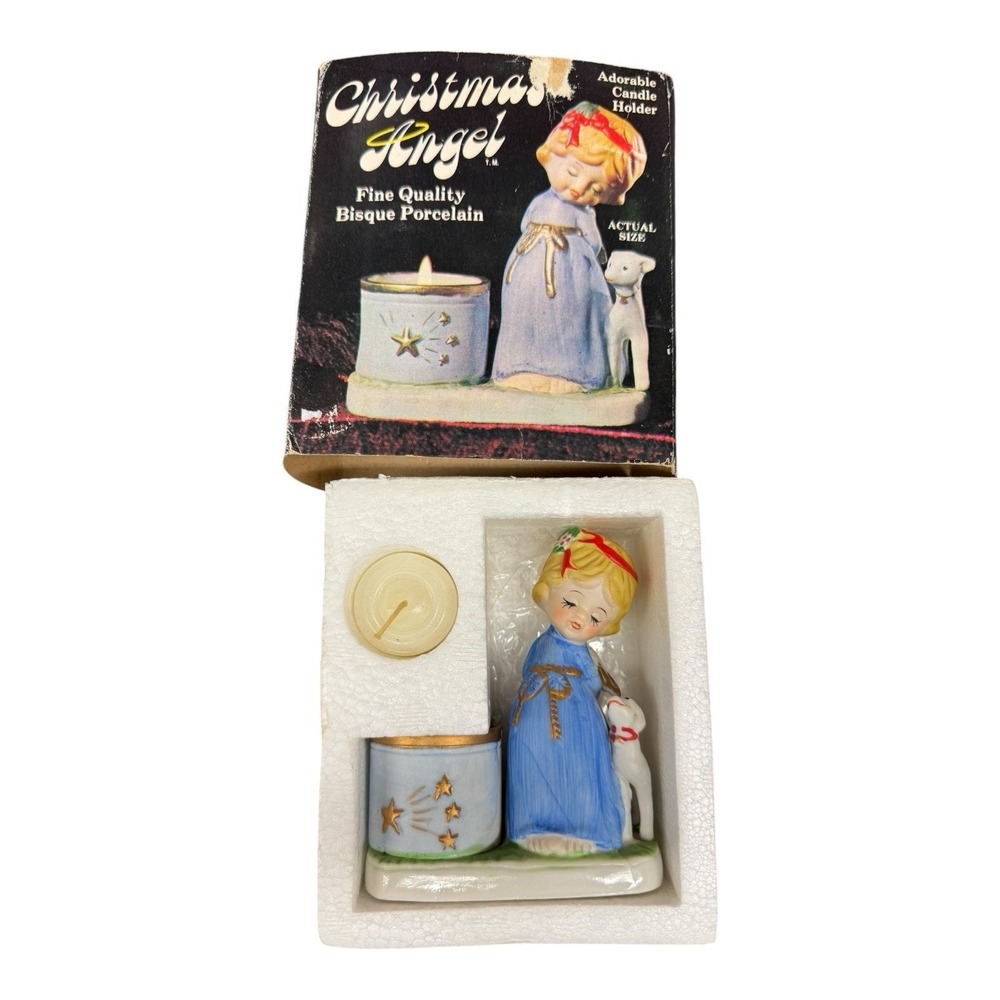 Vintage Jasco Little Luvkins Christmas Blonde Angel W/ Lamb Candle Holder 1978‎